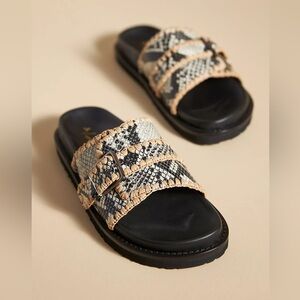 ANTHROPOLOGIE- Pilcro Buckle Slide Sandals Snakeskin Size 9